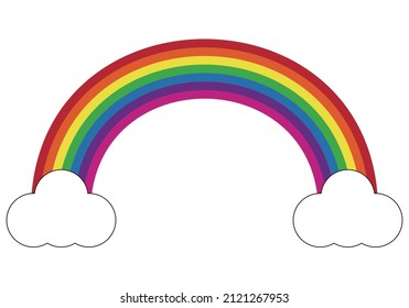 Multicolored rainbow icon among clouds.