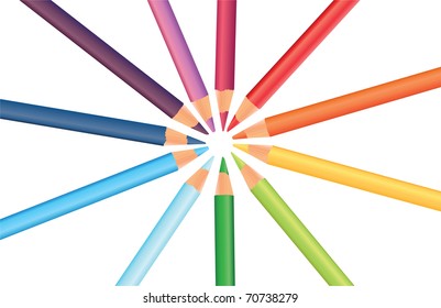 multicolored rainbow pencils in a circle, vector