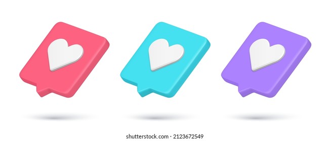 Icono 3d realistas multicolor en línea citas rápidas notificaciones de consejos rápidos conjunto ilustración vectorial. Colección como amor romántico símbolo de servicio virtual en la burbuja de voz Internet de la alerta de burla aislada
