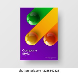 Multicolored realistic balls front page template. Unique postcard A4 vector design concept.