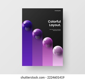 Multicolored realistic balls pamphlet template. Geometric company brochure vector design concept.