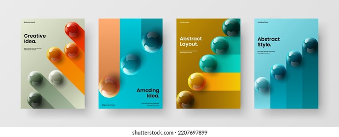 Multicolored realistic balls postcard concept collection. Modern placard design vector template set.