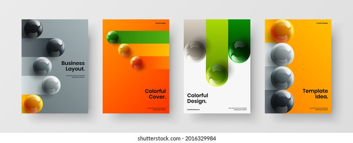 Multicolored realistic balls poster layout bundle. Simple front page A4 vector design illustration set.