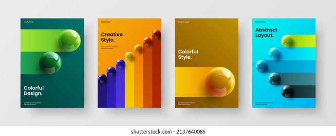 Colección de diseño de portada de esferas realistas multicolores. Presentación única conjunto de ilustraciones de diseño vectorial A4.