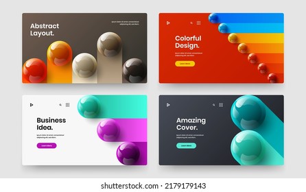 Multicolored realistic spheres horizontal cover layout bundle. Colorful annual report design vector template composition.