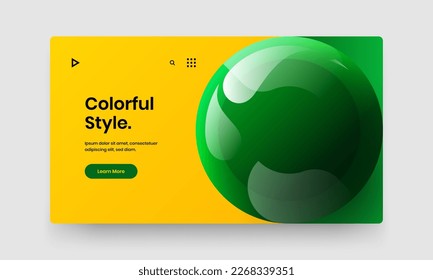 Ilustración de pantalla de sitio de esferas realistas multicolores. Plantilla moderna de diseño de vectores postales.