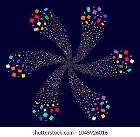 Multicolored Rectangle Shape exploding flower cluster on a dark background. Vector abstraction. Suggestive cycle organized from randomized rectangle shape items.