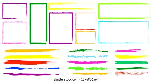 multicolored rectangles in vintage style on white background. Grunge texture. Hand drawn abstract vector set. EPS10.