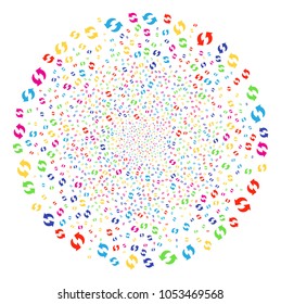 Multicolored Refresh bang globula. Vector spheric cluster fireworks organized from random refresh symbols. Colorful Vector abstraction.