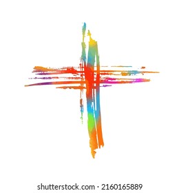 Multicolored religious cross. Happy easter. Vector illustration