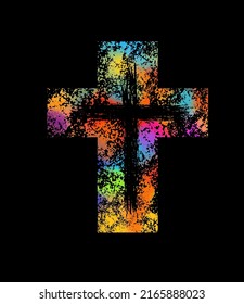 Multicolored religious cross. Happy easter. Vector illustration