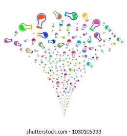 Multicolored Retort explosion fountain. Object fountain made from random retort symbols as fireworks. Vector illustration style is flat iconic symbols with psychedelic colors.