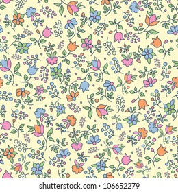 Multicolored retro floral seamless pattern with hand drawn elements. Vector illustration