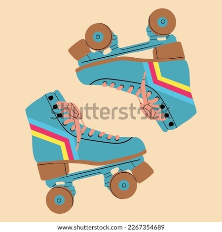 Multicolored retro roller skates, quads. Vector illustration in cartoon style. Healthy lifestyle.