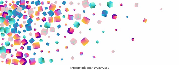 Multicolored Rhombus Vector Panoramic White Background. Iridescent Style Box Paper. Business Confetti Cover. Holographic Brick Metal Pattern.