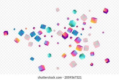 Multicolored Rhombus Vector Transparent Background. Holographic Perspective Brick Brochure. Graphic Box Paper. Rainbow Confetti Geometric Pattern.