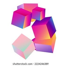 Multicolored Rhombus Vector White Background. Bright Structure Cube Pattern. 3d Polygon Brochure. Iridescent Brick Style Presentation.