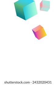 Multicolored Rhombus Vector White Background. Gradient Metal Brick Cover. Structure Confetti Wallpaper. Bright Polygon Perspective Image.