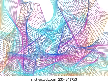 Multicolored Ribbon Background White Vector. Energy Template. Bright Soundwave Stream. Mesh Flow Illustration. Neon Fashion Contour.