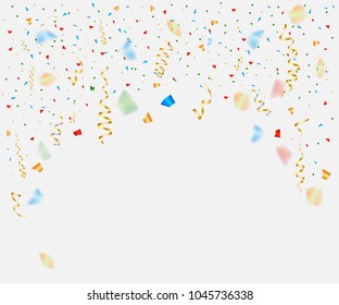 Multi-colored ribbon streamers of tinsel falling on an isolated background. Independence day background. Carnival fireworks background. Christmas background. Vector illustration. Eps10.