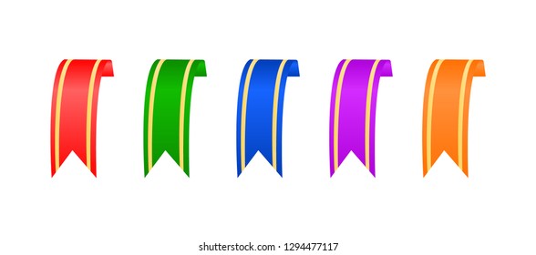 Multicolored ribbons with gold inserts. Short ribbons.