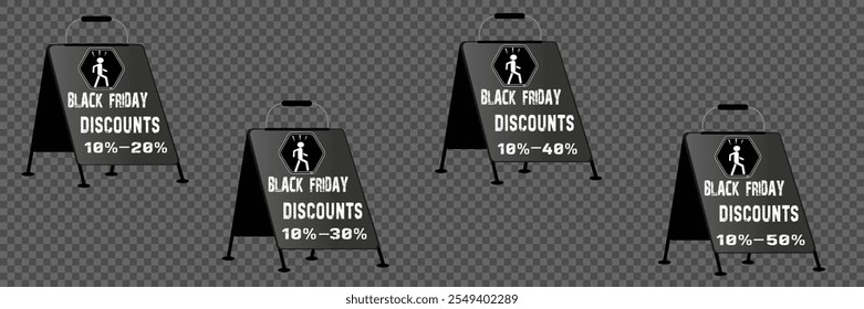 cintas multicolores sobre fondo transparente para la venta en "Black Friday". cinta de color con inscripciones de ventas de viernes negro. Cintas de descuento con fondo para publicidad, tienda en línea o sitio web