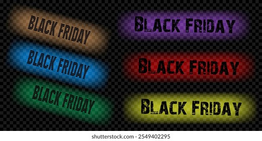 multicolored ribbons on transparent background for sale on "Black Friday". colored ribbon with black friday sales inscriptions. Discount ribbons with background for advertising, online store or websit