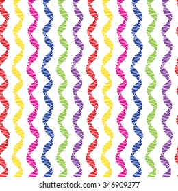 Multicolored Ribbons Seamless Pattern. Serpentine. Vector Celebratory background.