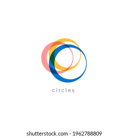 Multicolored rings vector logo concept. Auto wheels bicycle tires isolated icon on white background. Circles abstract logo template.