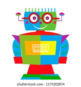Multicolored robot.Children's illustration
