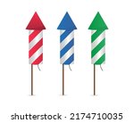 multi-colored rocket salutes. American salute rockets. Vector illustration. stock image.