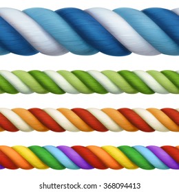 Multicolored ropes, vector design elements seamless horizontal