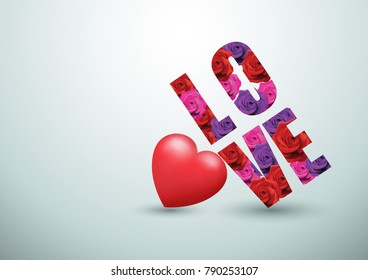 Multi-colored roses in love word Vector illustration Valentine's Day concept for background. Wallpaper, flyers, invitation, posters, brochure, banners.