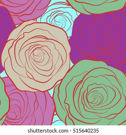 Multicolored roses. Vector floral seamless pattern.