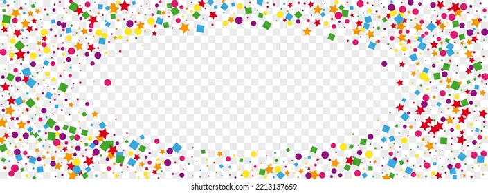 Multicolored Round Background Transparent Vector. Geometric Falling Illustration. Bright Surprise. Rainbow Polka Celebrate. Confetti Geometric Template.