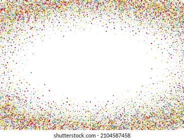 Multicolored Round Background White Vector. Polka Gift Design. Colorful Party. Bright Confetti Wedding. Circle Celebration Template.