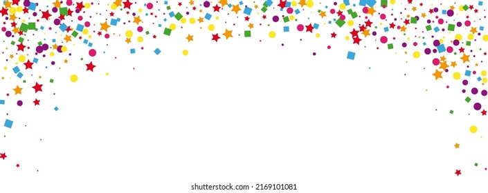 Multicolored Round Background White Vector. Geometric Falling Template. Bright Festive. Rainbow Polka Celebrate. Element Holiday Card.