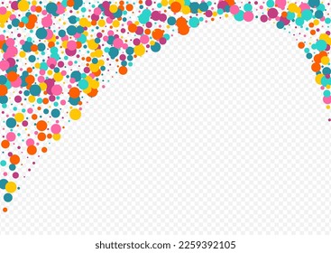 Multicolored Round Carnaval Vector Transparent Background. Christmas Rain Postcard. Effect Polka Illustration. Color Circle Transparent Invitation.