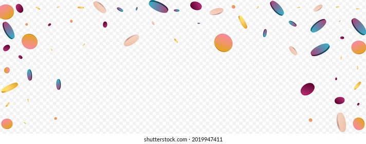 Multicolored Round Celebration Panoramic Transparent Background. Gradient Flying Shine Illustration. Transparent Design. Colored Decoration Banner.