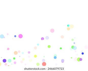 Multicolored Round Celebration Vector Panoramic White Background. Independence Rain Background. Flying Polka Banner. Bright Circle Effect Wallpaper.