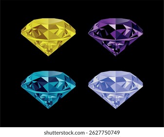 diamantes de corte redondo multicolorido no fundo preto
