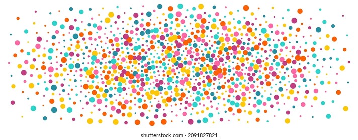 Multicolored Round Effect Vector Panoramic White Background. Independence Dust Invitation. Decoration Polka Texture. Bright Dot FallingFestive Postcard.