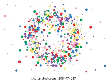 Multicolored Round Fall Illustration. Confetti Dust Background. Blue Circular Dot. Yellow Fiesta Circle Texture.