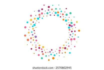 Multicolored Round Flying Vector White Background. Carnival Polka Wallpaper. Celebration Dot Postcard. Color Circle Transparent Banner.
