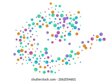 Multicolored Round Fun Vector  White Background. Flying Polka Background. Top Circle Wallpaper. Color Dust Celebration Card.