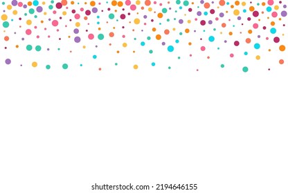 Multicolored Round Fun Vector White Background. Christmas Dot Illustration. Flying Confetti Design. Rainbow Polka Decoration Texture.