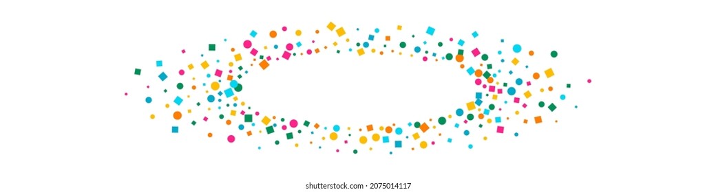 Multicolored Round Independence Vector Panoramic Background. Vector Confetti Banner. Carnaval Shine Background. Rainbow Rain Transparent Texture.