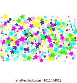 Multicolored scattered chaotically confetti-stars on white. Luxury festive background. Element of design. It is suitable for business cards, banners, posters. Vector illustration, EPS 10.