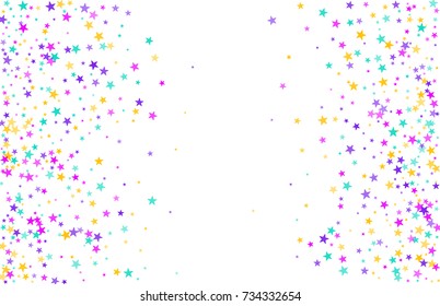 Multicolored scattered chaotically confetti-stars on white. Luxury festive background. Element of design. It is suitable for business cards, banners, posters. Vector illustration, EPS 10.