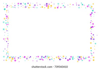 Multicolored scattered chaotically confetti-stars on white. Luxury festive background. Element of design. It is suitable for business cards, banners, posters. Vector illustration, EPS 10.